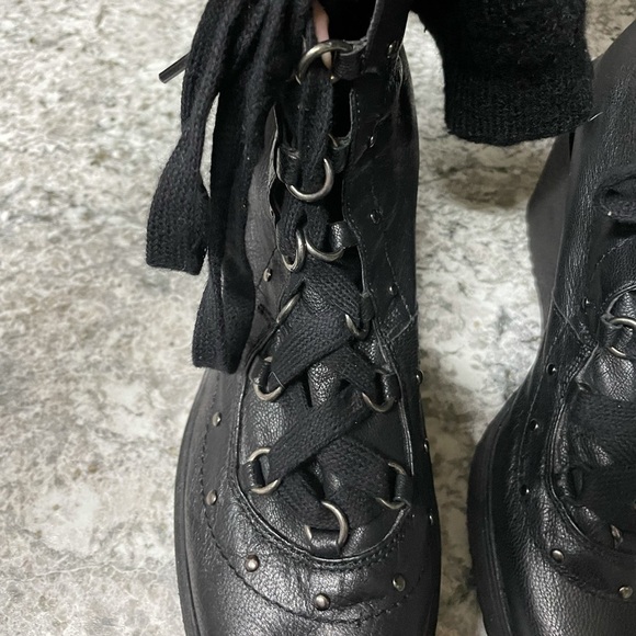 ZARA Lace Up Leather Wedge Stud Combat Boots - Picture 6 of 9